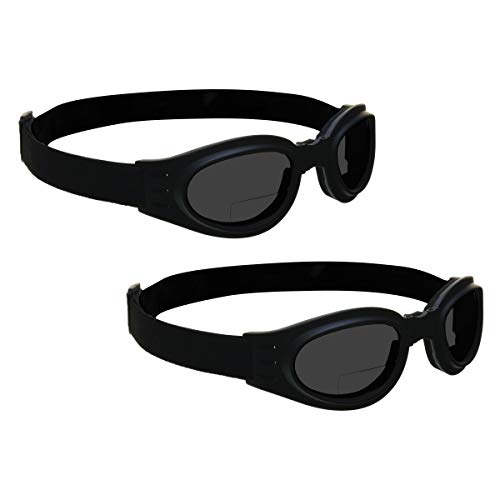 Bikershades Bifocal Sunglasses Motorcycle Goggle Readers Foldable Dark Grey Lens +2.00 Pack of 2 Pairs Biker Riding Sport Wrap Glasses Windproof Foam Cushion Adjustable Strap Free Case