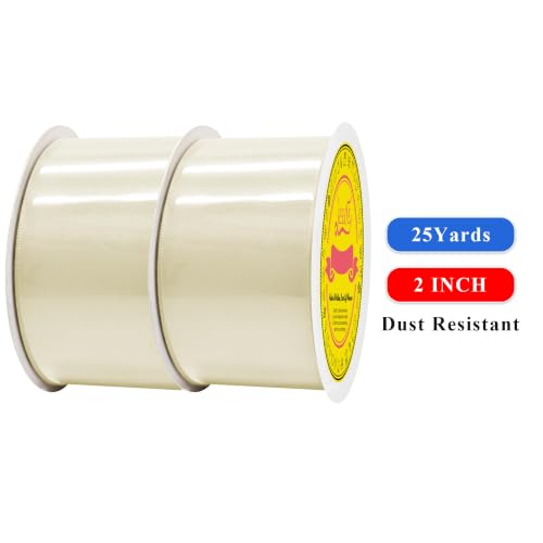 Image of 2 Rolls Double Face Ivory Satin Ribbon 2 Inch Polyester Ivory Ribbon for Gift Wrapping Very Suitable for Weddings Party Invitation Decorations and More,Total 50 Yards