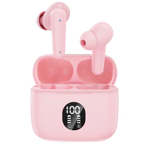 MyJoy Classic Wireless Earbuds, Noise-Reducing Earbuds for Commutes, Workouts, and Listening to Music, IPX5 Sweatproof-rated Headphones, Bluetooth Earbuds, Dual Microphone, 7-Hour Playtime, Pink