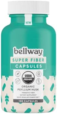 Bellway Organic Psyllium Husk Super Fiber Capsules, Vegan, Gluten-Free, Kosher, Non-GMO (160 Count)
