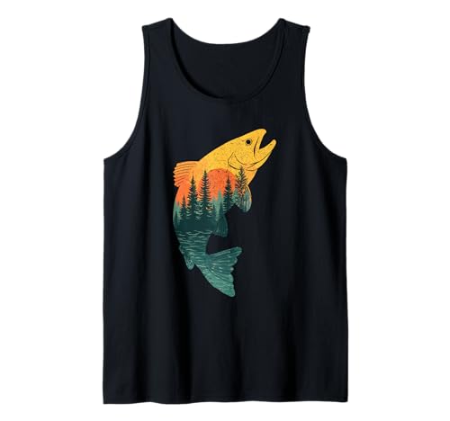 Pesca a mosca per uomo, trota, pescatore all'aperto vintage Canotta