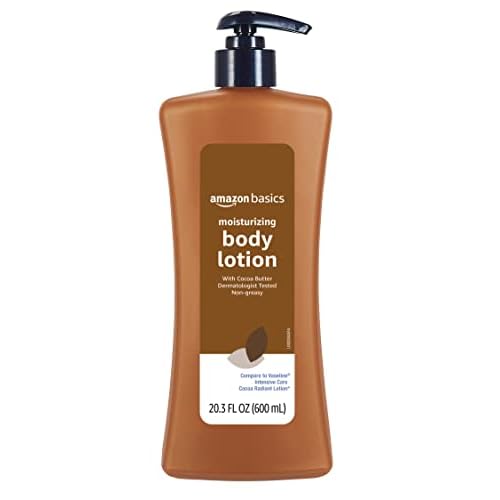 Amazon Basics Moisturizing Cocoa Butter Body Lotion for Dry Skin, Non-Greasy, Paraben Free, Lightly Scented, 20.3 Fl Oz, Pack of 1