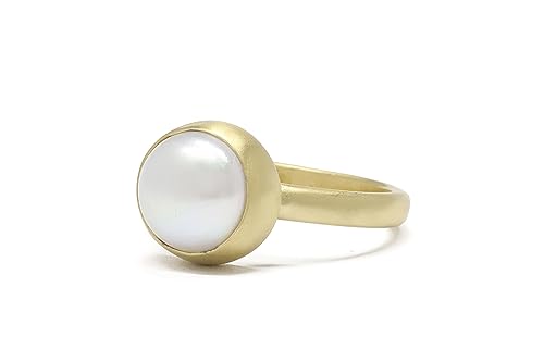 Bague en or à chaton et perle d'eau douce抗 allergie
