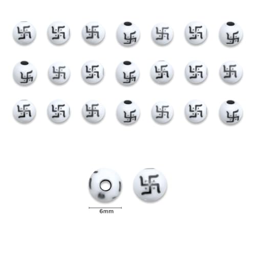 Image of Satra Traders Swastik Beads for Jewelry Making Acrylic with Hindu & Buddhist Symbol - Auspicious Beads for Bracelet, Necklace, & Craft Projects | Size : 6mm | Qty : 100grms (Black & White - 100g)