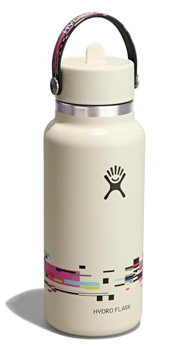 Image of Hydro Flask Water Bottle - Insulated Stainless Steel - Wide Mouth Flex Straw Lid, Non Spill, Leakproof and Refillable in 32 Oz Glitch White