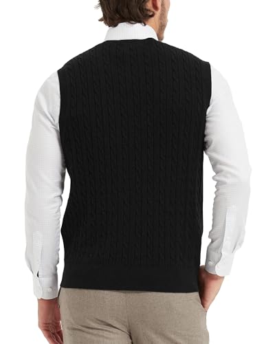 Kallspin Men’s Cable Knit Sweater Vest Pure Cotton V-Neck Sleeveless Knitted Pullover for Fall Winter3