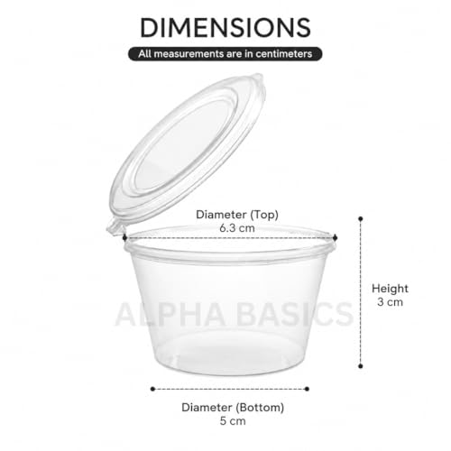 Image of Alpha Basics 50ml Mini Plastic Containers with Attached Lid (Pack of 100) Transparent Small Sauce Dip Chutney Containers