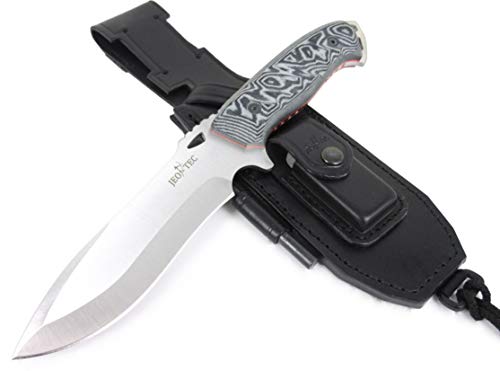 JEO-TEC Nº43 Outdoor Camping Gürtelmesser Jagdmesser Überlebensmesser Survival Bushcraft Messer - Premium Qualität - Stahl MOVA - Lederscheide + Feuerstahl + Messerschärfer - Handgefertigt in Spanien