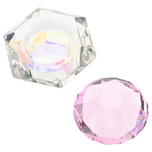 Cuenco de cristal para arte de uñas con tapa hexagonal miniatura 1