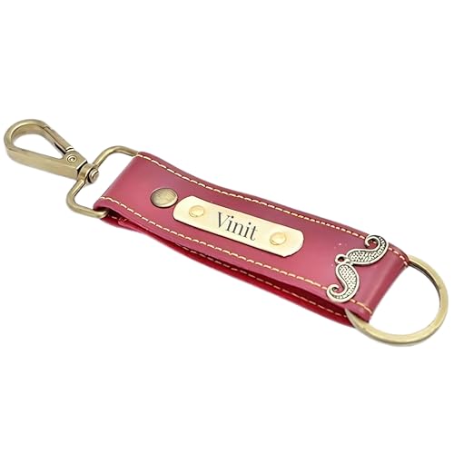Image of Personalized Leather Keychain with Custom Name and Metal Charm, PU Leather with Hand Stitching, Adjustable Keyholder