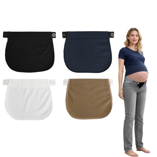 Rieoany Pack de 4 Alargador Pantalón Embarazada | Extensión de Cintura para Embarazo Cintura Ajustable | Con Panel Cubre-Abertura (4 Colores)
