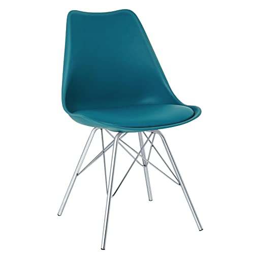SAMPUR - Chaise Épura Design Rétro Scandinave de Salle à Manger et Bureau | Siège de Salon avec Coussin Intégré | Rembourrée avec Pieds en Acier - Bleu...