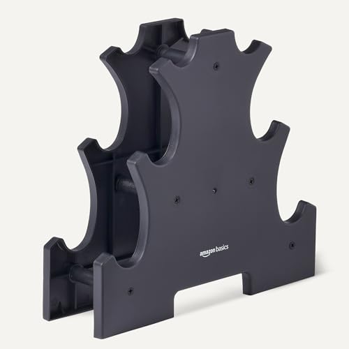 Amazon Basics Hantel-Set mit Neoprenbeschichtung, mit Hantelständer, 3 Stück (1 kg, 2 kg, 3 kg), Mehrfarbig