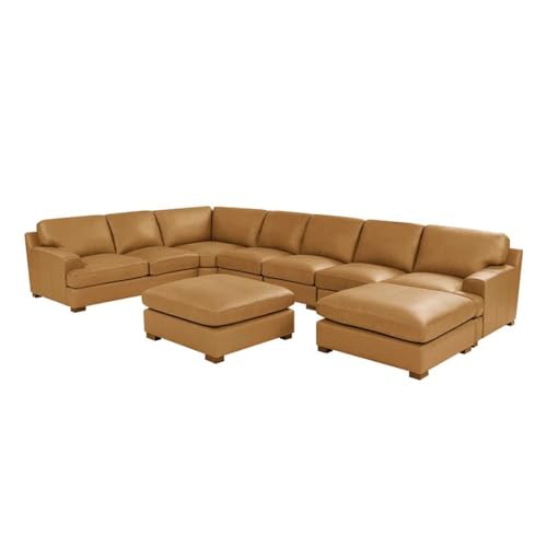 Image of Furni Leatherette ushape 10 Seater Classic and Comfortable with Puffy Brown Sofa Set for Living Room (LHS).