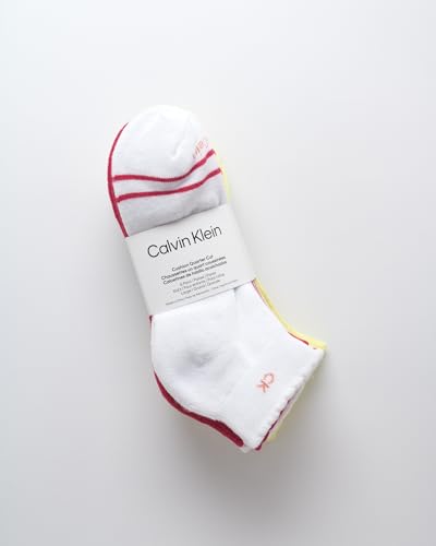 Calvin Klein Girls' Quarter Socks - 6 Pack Stretch Performance Cushioned Comfort Athletic Ankle Socks with Arch Support2