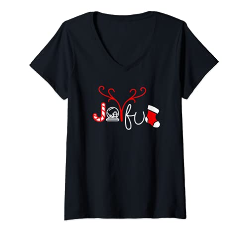 Femme Boule à neige joyeuse de Noël / canne à sucre mignon jolies T-Shirt avec Col en V