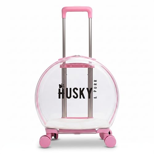 Image of Husky & Purr PopGo Pet Carrier with Wheels for Cats & Small Dogs | Transparent Cat Bag Carrier Trolley with Telescopic Handle | Dog Carrying Bag, Up to 8kgs, Pink