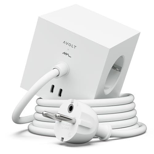 AVOLT Square 1 Steckdosenwürfel Magnetischer Design Power Cube mit 2 USB-C Ports 3 Steckdosen kompakte Mehrfachsteckdose (Opal White 1.8m)