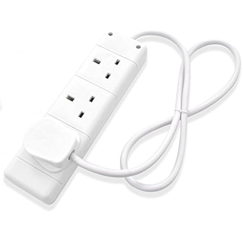 3-Way Extension Lead - Three Gang Multi Plug Socket - Black/White Power Cable 1m White Cover