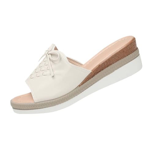 Pantuflas de plataforma para mujer, diseño hueco, para primavera y verano, con tacón de cuña, ligeras, clásicas, para viaje, beige, 39 EU