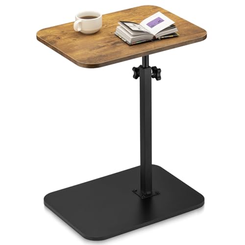 ZEAPTAC C-Shaped Side Table, 360° Swivel Height Adjustable, Lightweight Portable TV Tray Snack End Table for Couch Sofa Bed Small Spaces-Dark Brown Wood