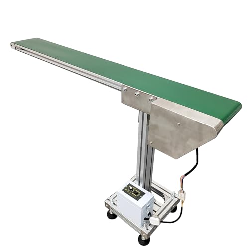 WYDDDARY PVC Single Row Leg Small Conveyor Aluminum Conveyor Machine 47inch Length 5.9inch Width Industrial Transport Conveyor Adjustable Speed Countertop Electric Conveyor Green 110V 120W