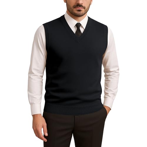 Men’s V-Neck Sleeveless Sweater Vest – Solid Black Knit Vest for Men, Classic Pullover Style, Mens Sweater Vest