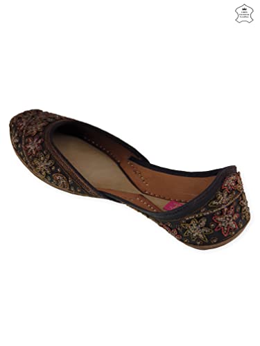 Image of Fulkari Women's Mirror Genuine Soft Leather Embroidered Jutis | Bite and Pinch Free Jutti | Punjabi Formal Juttis | Girl's Wedding Flat Ladies Mojari | Formal Ethnic Juti |