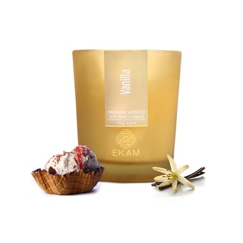 Image of EKAM Scented Frost Glass Votive Candle| Vanilla Scented| Luxury Fragrances| Ideal for Home Decor, Aromatherapy & Gifting| Soy Wax| Therapeutic| Smokeless| Sootless| 10 Hours Burn time |40 g