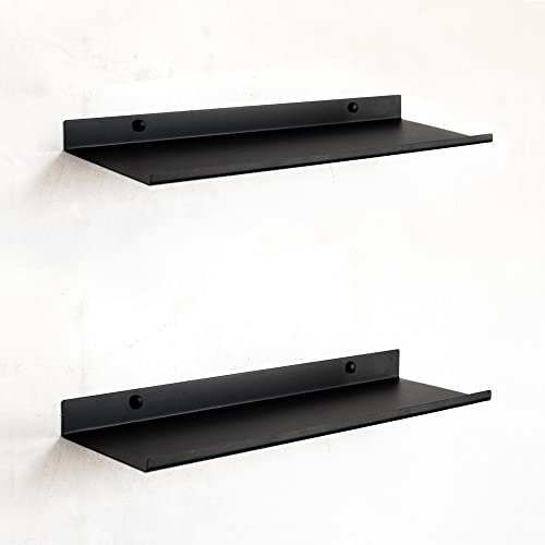 MILUKA Petite Etagere Murale Noir Flottante | Lot 2 Tablette Murale 35 cm Fixation Invisible | Etagere Salle de Bain, Salon, Cuisine, Chambre ou Etagere Bureau | Organisateur de Objets et Deco Murale Cover