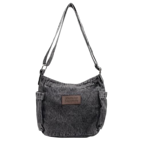 Bolso hobo de mezclilla para mujer - Bolso bandolera retro de gran capacidad con diseño liso, bolso cruzado versátil miniatura 1