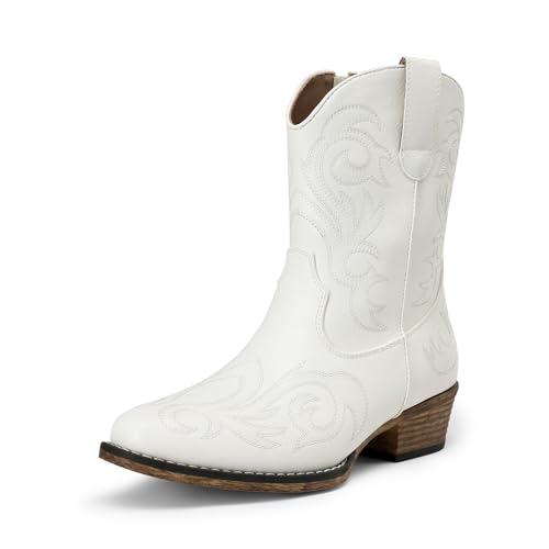DREAM PAIRS Womens Western Ankle Boots Cowboy Cowgirl Size 8 White