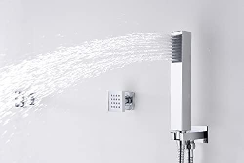 Cascada 12” Square Shower System con Monocomando y 3 Botones, 3 Funciones (Lluvia, Jets Corporales y Ducha de Mano) en Bronce Aceitado miniatura 4