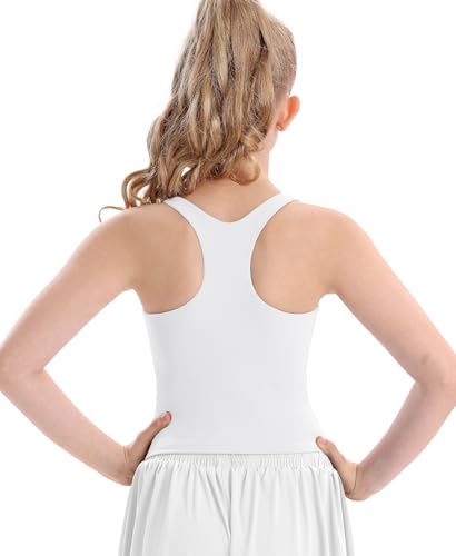 Image of DOCUMO Girls Tank Tops Double Lined Racerback Crop Tops for Kids Sleeveless Workout Tops for Dance, Yoga, Running, Sports