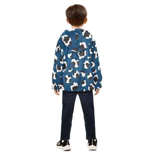 Black White Cow Spots Blue Toddler Boy Fleece Zip up Jacket, Thick Light Fleece Outerwear Jackets 3T4