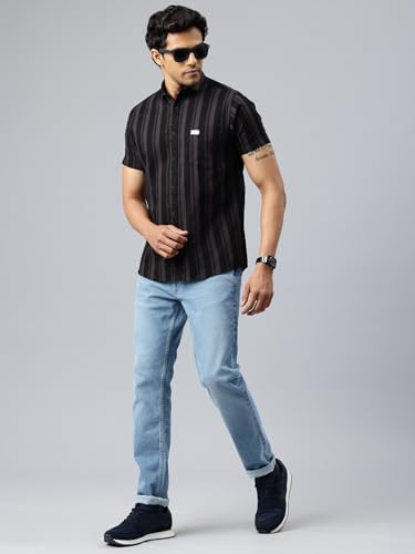 Image of Majestic Man Men Slim Fit Cotton Striped Half Sleeve Casual Shirt