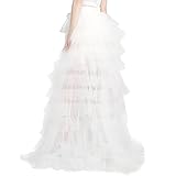 AWAYTR Maxi Mesh Tulle Skirt for Women - Detachable Wedding Train Dress, Floor Length Overlay Long Tutu Skirts for Prom(White)