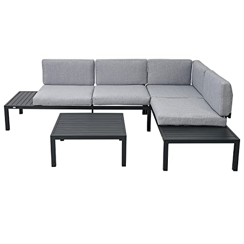 Merax Outdoor 3-Piece Aluminum Alloy Sectional Conversation Sofa Set With Coffee Table, Patio Furniture For Garden, Backyard, Porch, Grey #TOP2