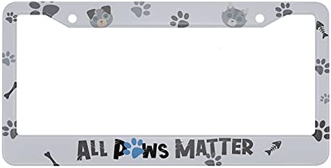 oFloral All Paws Matter Aluminum Alloy License Plate Frame Cat Dog Lovers Blue Grey Cute Pawprints Fish Bones Applicable to US Standard Car Metal Front Car Tag Frame Cover Holder for Women Men(1 PACK)