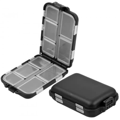 2 Pièces Boîte à Pêche Pour Leurre, Boîtes de Rangement pour Accessoires de Pêche, Petites Portable en Plastique Noir Boite de Peche,10 Compartiments,...