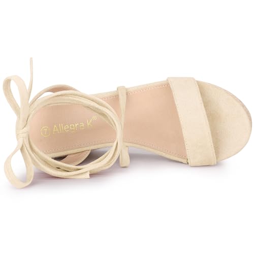 Allegra K Women's Lace Up Wedge Heel Platform Slingback Beige Strappy Sandals 9 M US