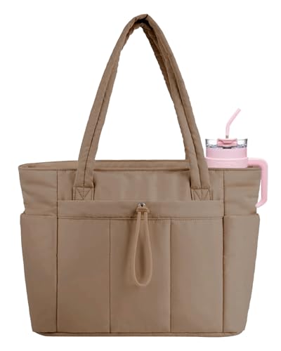 Image of Puffer Tote Bag for Women Handbag Nurse Bag with Cup Holder & Laptop Compartment & Trolley Sleeve for Work Travel