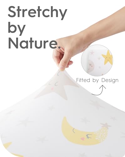 Image of Cloud-Like Soft Pack N Play Sheets - Compatible with Graco, 4moms, Dream On Me, Baby Trend and Other 27 X 39 /24 X 38 Inch Playard Mattress Pad, Jersey Knit Cotton, 2 Pack (Planet & Moon)