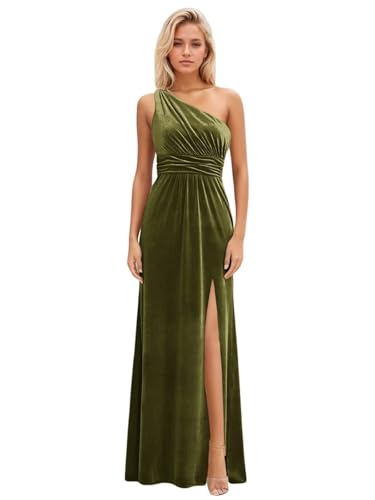 Long One Shoulder Velvet Bridesmaid Dresses for Women 2024 Prom Party Gown with Slit