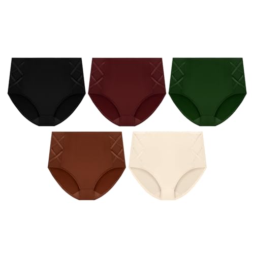 Image of CULAYII High Waisted Underwear for Women Cotton No Muffin Top Full Coverage Briefs Soft Stretch Ladies Panties 5 Pack
