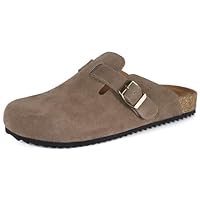Intini Suede Clogs for Mens and Womens Leather Clogs Buckle Cork Footbed Home Slippers Sandals Brown