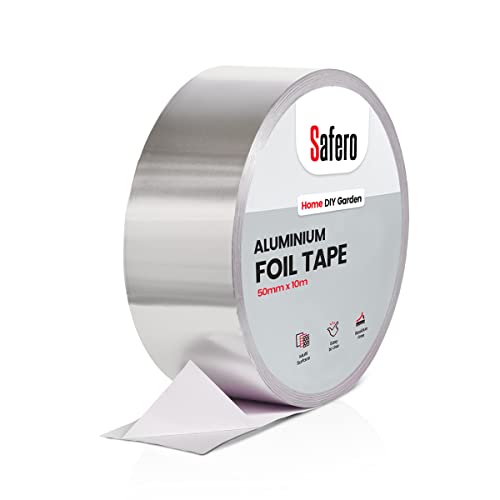 Aluminium Foil Tape, 50mm x 10m Strong Adhesive Heat Resistance Water-Proof Foil Insulation Tape for Panels, Pipes, Ducts and others, Repair Tape for Protection and Support (50mm x 10, 1, Single Pack)