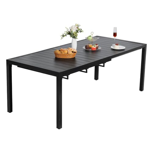MEOOEM Expandable Patio Dining Table for 8, 78.8" Large Long Adjustable Rectangular Outdoor Table for 4-8Person, 500LBS Sturdy Black Metal with Smooth Track Patio Tables for Outside,Garden, Lawn