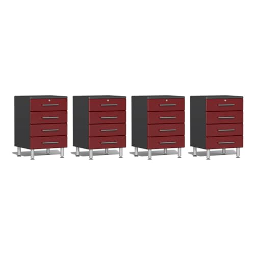 Ulti-Mate UG28040R 4-Piece 4-Drawer Garage Cabinet Kit in Ruby Red Metallic, Red, Grey