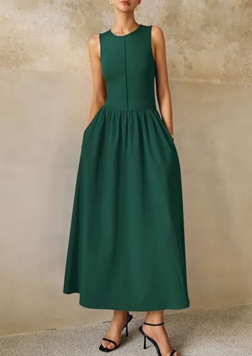 Image of PRETTYGARDEN Maxi Dresses for Women 2026 Summer Casual Sleeveless Patchwork Flowy Vacation Sundress Knit Long Work Tank Dress